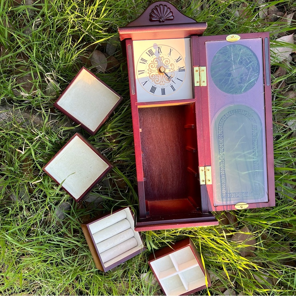 Jewelry Box w/ Clock little drawers for rings, necklaces, and accessories